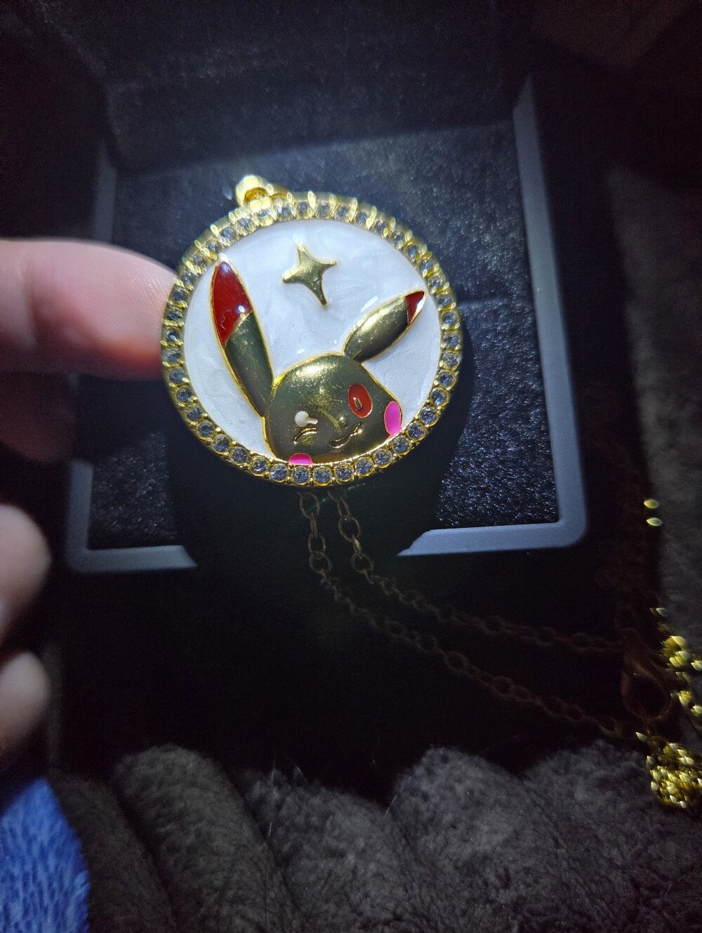 Pikachu Gold-Tone Rhinestone Pendant Necklace – Pokémon Inspired Jewelry